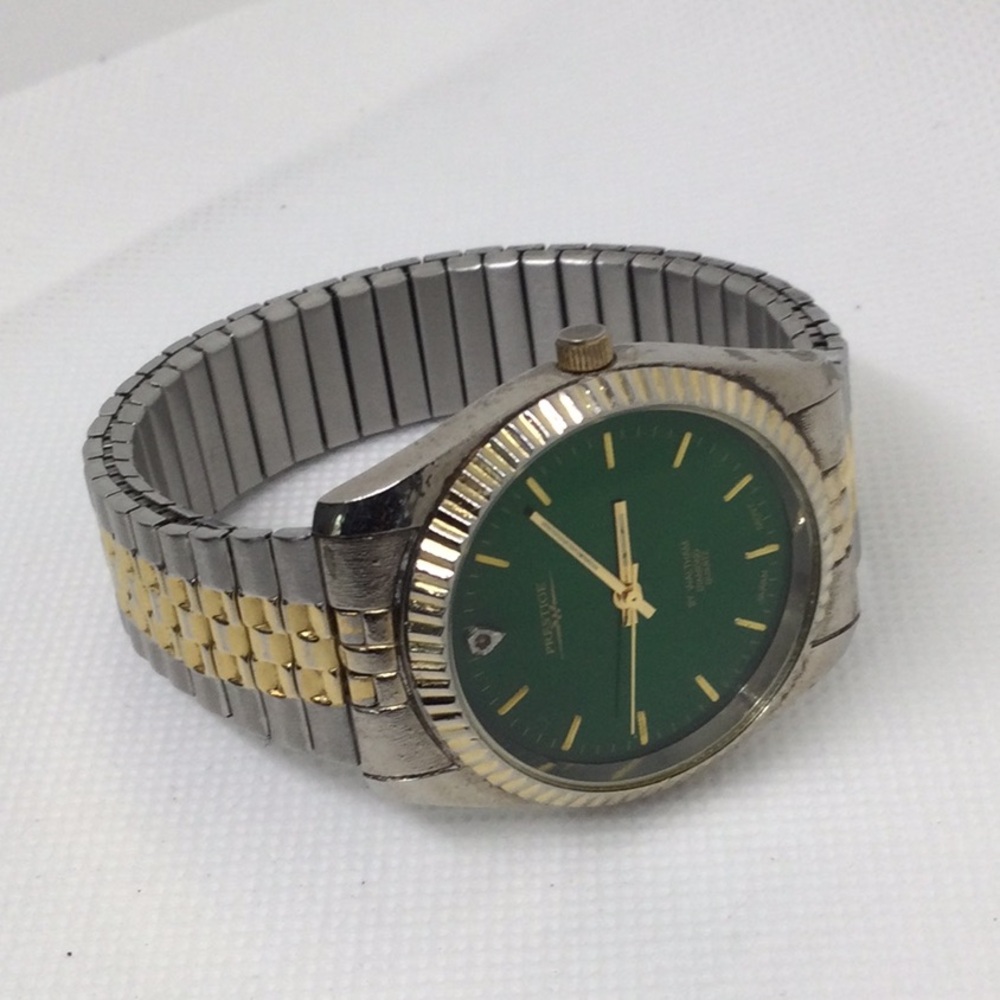 Vintage Prestige by Waltham Two-Tone Watch with Green Face